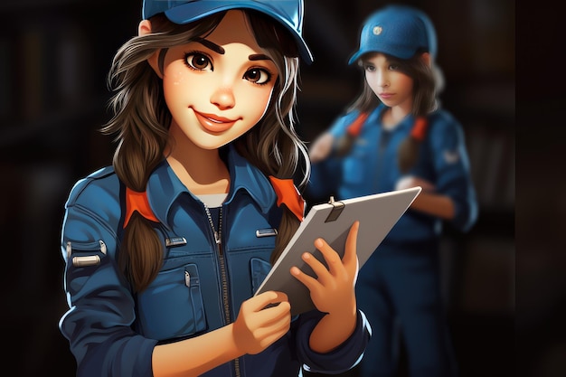 Ilustracja profesjonalnej kobiecej postaci mechanika