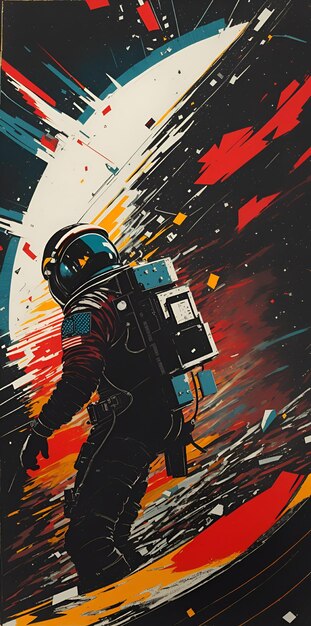 Ilustracja przedstawiająca astronautę w kosmosie z planetą w tle.