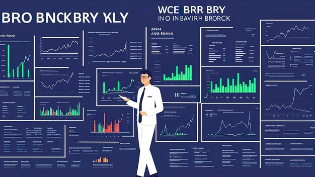 Ilustracja przedstawiająca brokera i wykresy symbolizuje biznes i finanse związane z inwestycjami walutowymi na giełdzie