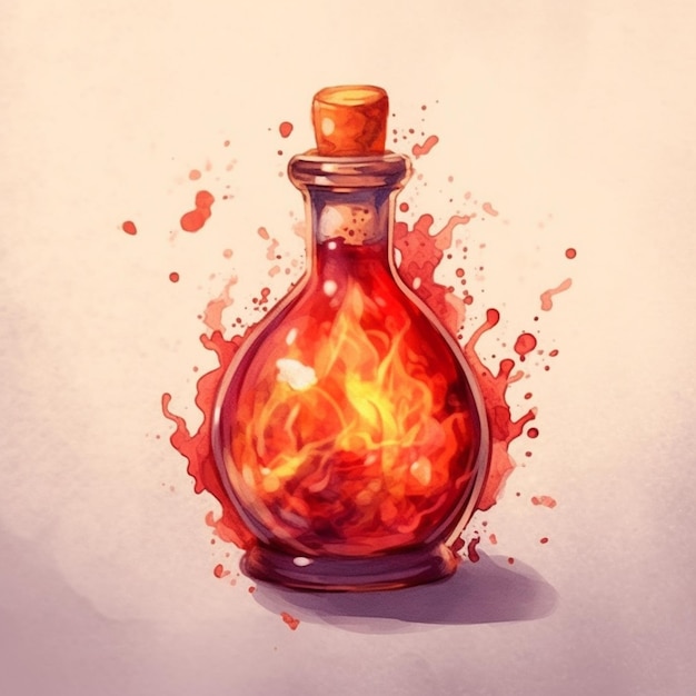 Ilustracja przedstawiająca butelkę ognia z korkiem generatywnym ai