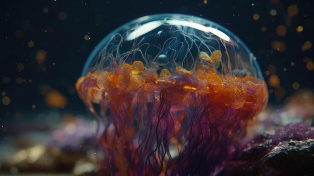 Ilustracja przedstawiająca czerwoną meduzę w morzu