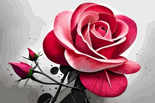 Ilustracja przedstawiająca czerwoną różę na szarym tle z plamami