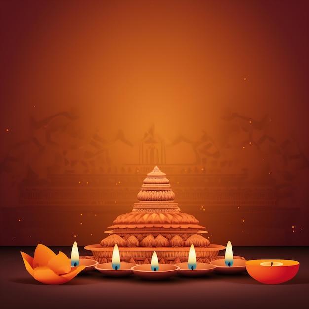 Ilustracja przedstawiająca diyę podczas obchodów diwali w Indiach