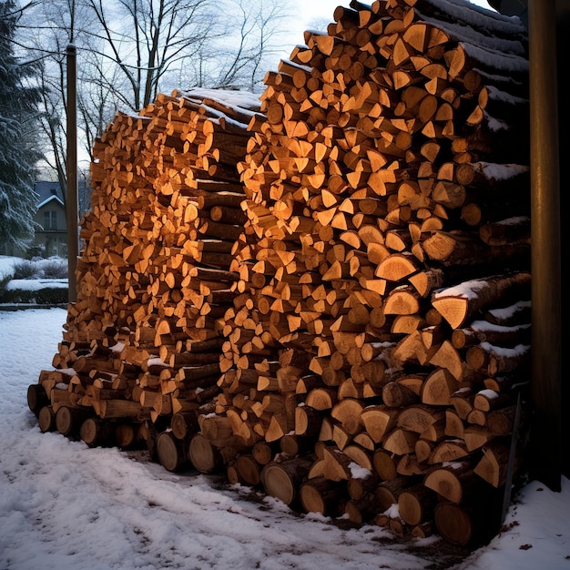 ilustracja przedstawiająca drewno opałowe przechowywane na zimę