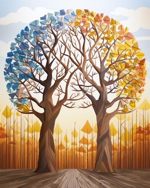 Zdjęcie ilustracja przedstawiająca dwa drzewa z liśćmi
