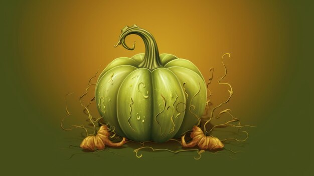 Ilustracja przedstawiająca dynię Halloween w oliwkowych odcieniach