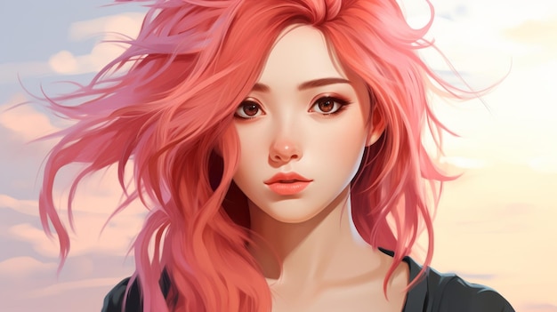 ilustracja przedstawiająca dziewczynę z różowymi włosami