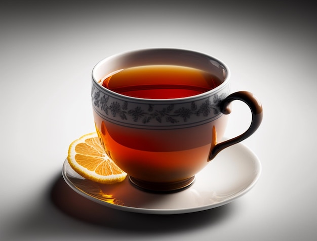 Ilustracja przedstawiająca filiżankę napoju herbacianego stworzona za pomocą generatywnej sztucznej inteligencji