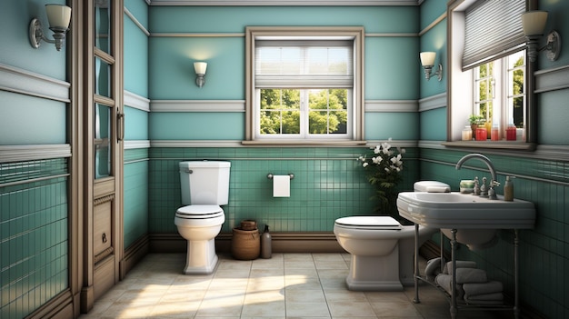 Ilustracja przedstawiająca generatywną aranżację wnętrz nowoczesnej łazienki