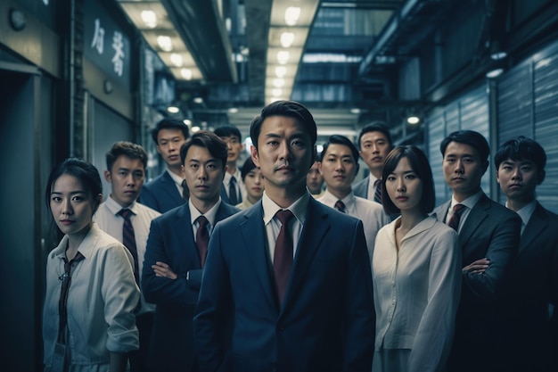 Ilustracja przedstawiająca grupę ludzi biznesu AI wygenerowana
