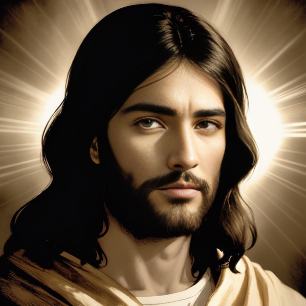 ilustracja przedstawiająca Jezusa ze światłem z tyłu