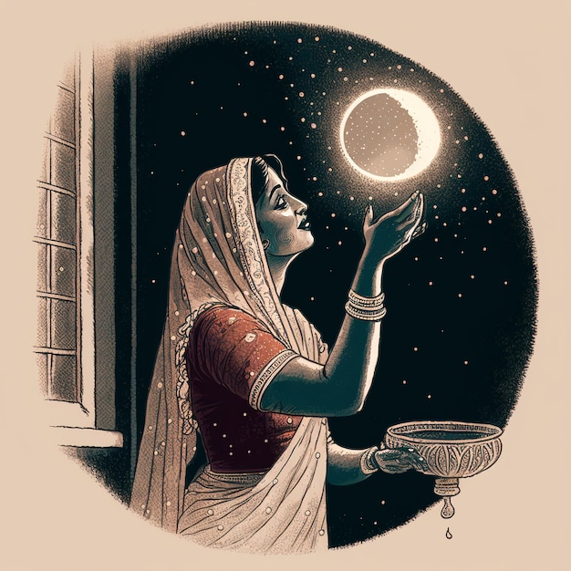 Ilustracja przedstawiająca karwę Chauth generatywną Ai