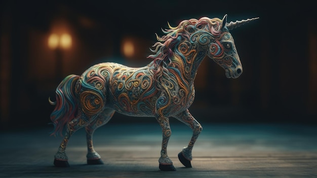 Zdjęcie ilustracja przedstawiająca konia jednorożca w pięknym ogrodzie 3d realistyczna