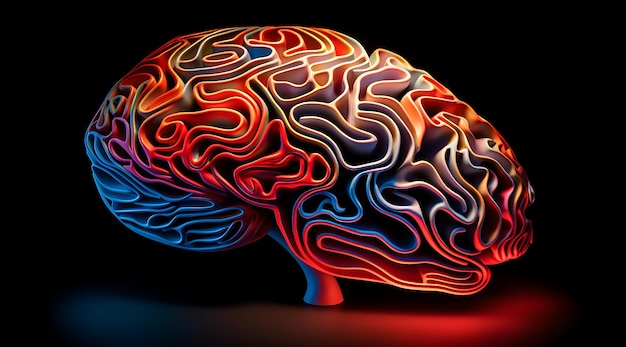 Ilustracja przedstawiająca ludzki mózg i komputerową generatywną sztuczną inteligencję