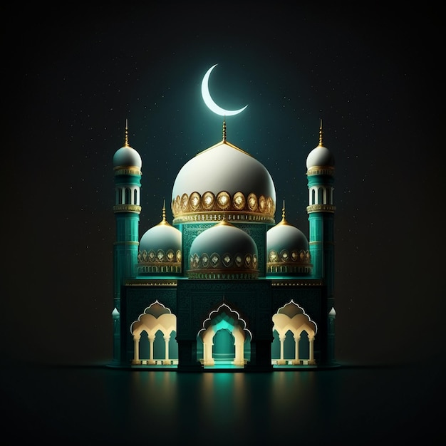 ilustracja przedstawiająca meczet z księżycem w tle
