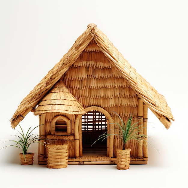 ilustracja przedstawiająca miniaturę domu w tkaninie bambusa