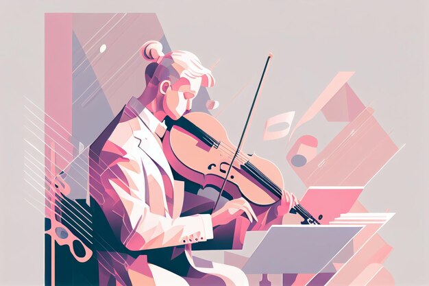 Ilustracja przedstawiająca muzyka grającego na gitarze i śpiewającego na scenie. Utworzono za pomocą technologii Generative AI