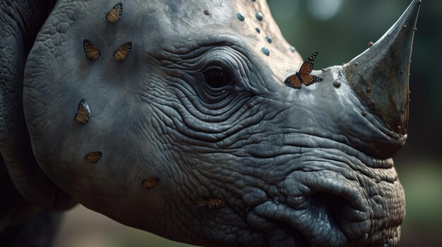Ilustracja przedstawiająca nosorożca w środku lasu
