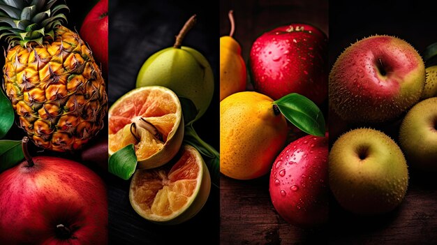 Ilustracja przedstawiająca obrazy owoców, które wyglądają świeżo