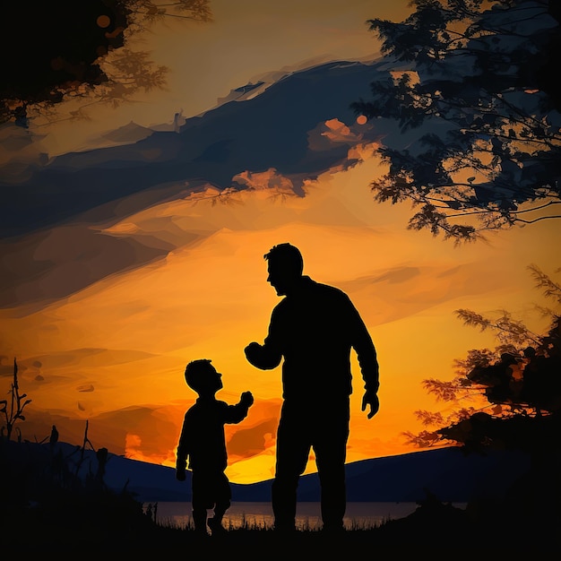 Ilustracja przedstawiająca ojca bawiącego się z dzieckiem Generative Ai