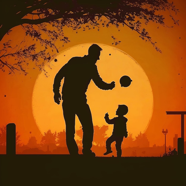 Ilustracja przedstawiająca ojca bawiącego się z dzieckiem Generative Ai