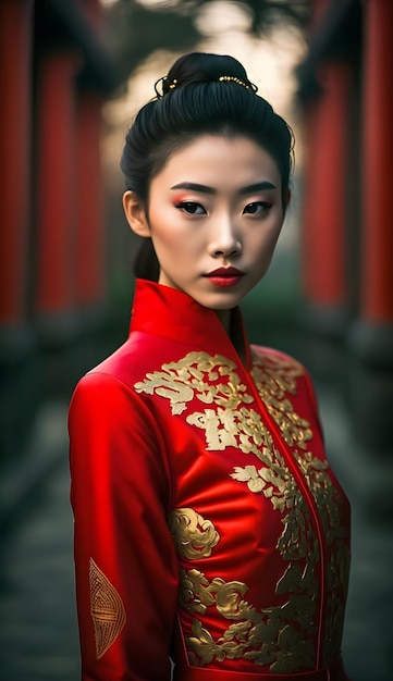 Zdjęcie ilustracja przedstawiająca portret azjatyckiej dziewczyny używającej generatywnej sztucznej inteligencji