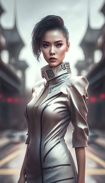 Ilustracja przedstawiająca portret azjatyckiej dziewczyny używającej generatywnej sztucznej inteligencji