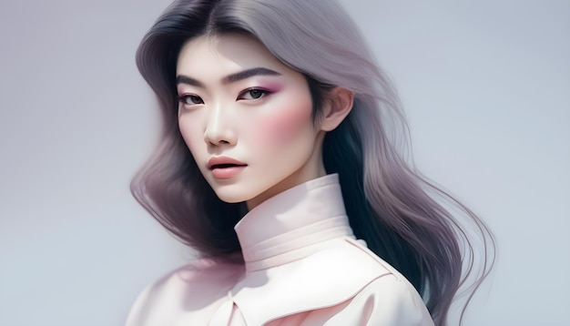 Ilustracja przedstawiająca portret azjatyckiej dziewczyny używającej generatywnej sztucznej inteligencji