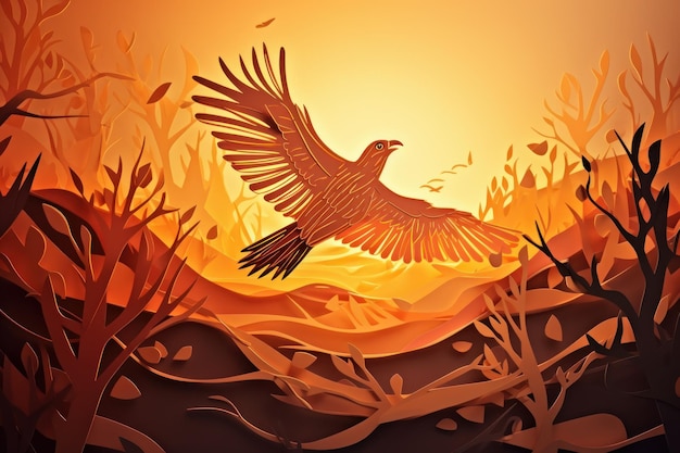 Ilustracja przedstawiająca ptaka ze słowem feniks