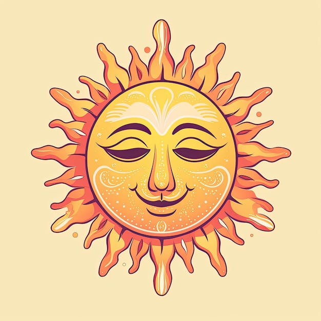 Ilustracja przedstawiająca słońce z twarzą na kolorowym tle Generacyjna sztuczna inteligencja