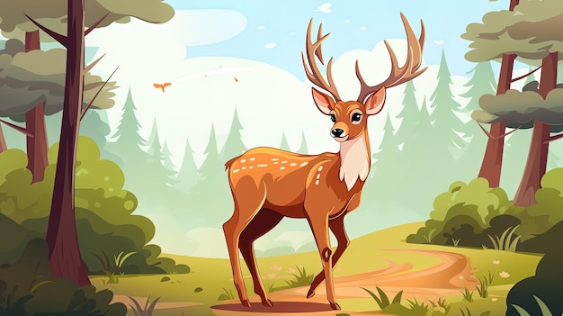 Ilustracja przedstawiająca stojącego rogatego jelenia wygenerowana przez sztuczną inteligencję