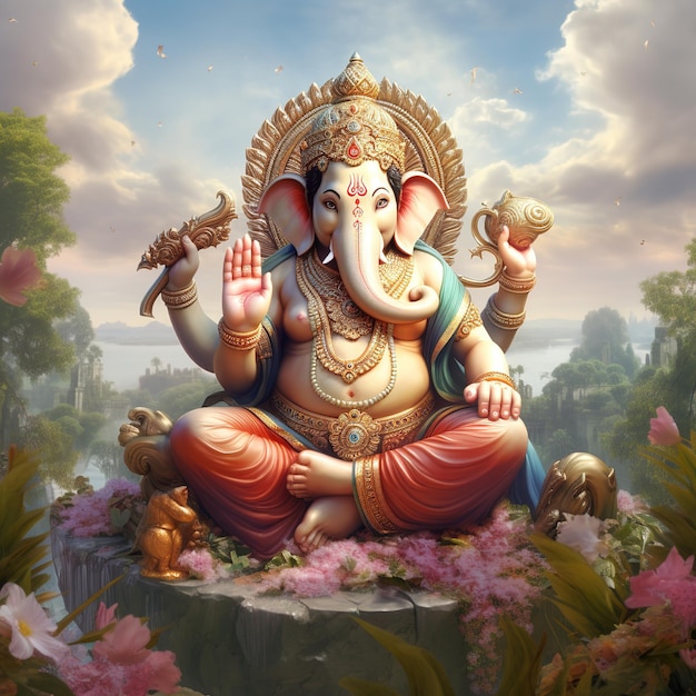 Zdjęcie ilustracja przedstawiająca tło ganeśy na festiwalu happy ganesh chaturthi w indiach generative ai