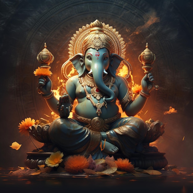 Zdjęcie ilustracja przedstawiająca tło ganeśy na festiwalu happy ganesh chaturthi w indiach generative ai