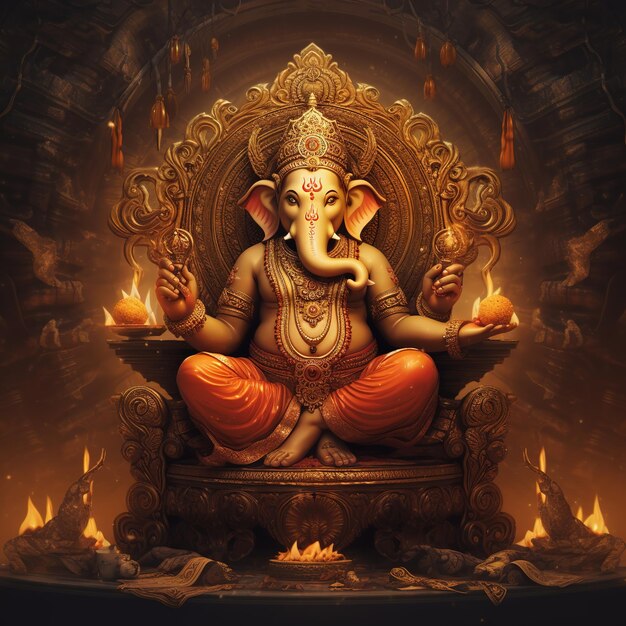 Ilustracja przedstawiająca tło Ganeśy na festiwalu Happy Ganesh Chaturthi w Indiach Generative Ai