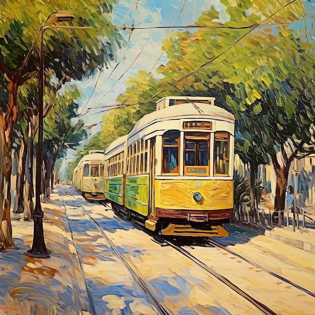 ilustracja przedstawiająca tramwaj Aleksandrii w Egipcie na kornwalijskiej drodze Van Gogh