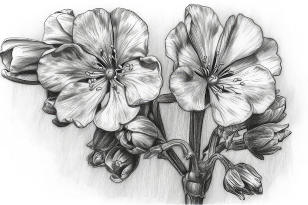 Zdjęcie ilustracja przedstawiająca trzy kwiaty w stylu rysowania ołówkiem, stworzona przy użyciu technologii generative ai