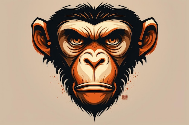 Ilustracja przedstawiająca twarz małpy w stylu kreskówki Generative AI