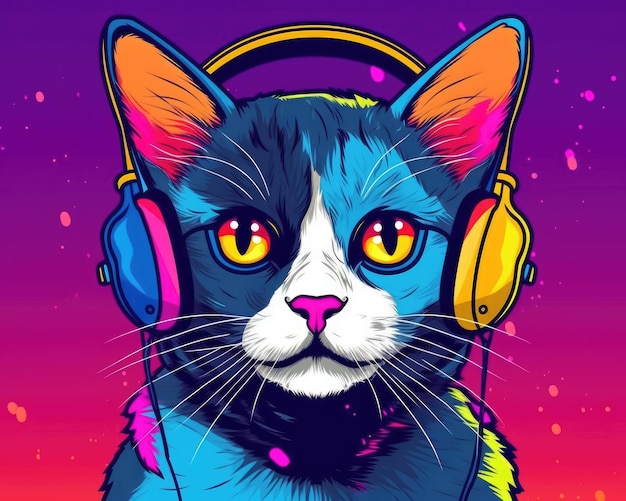 Ilustracja przedstawiająca uroczego kota w hipsterskim stylu pop-art Ilustracja Generatywna sztuczna inteligencja