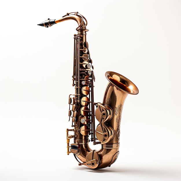 Zdjęcie ilustracja przedstawiająca wciągający, izolowany widok na saksofon