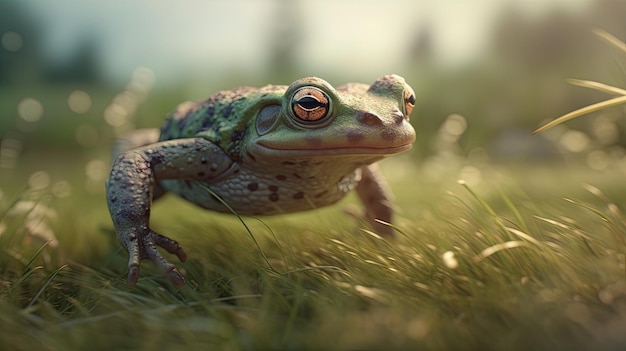 Ilustracja przedstawiająca żabę w środku lasu 3D realistyczna