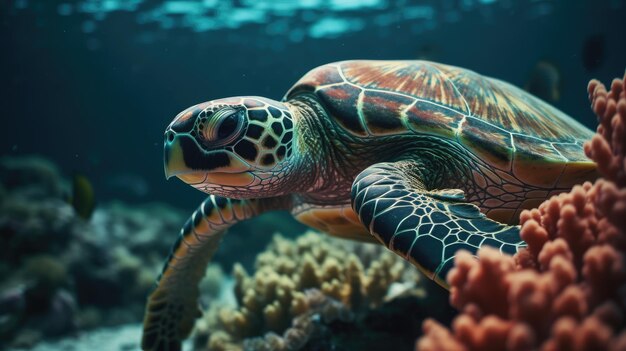 Ilustracja przedstawiająca żółwia w piaszczystych wodach