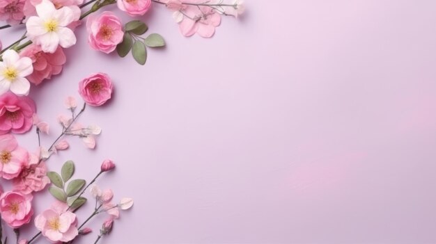Ilustracja przedstawiająca żywy układ różowych kwiatów na kontrastowym fioletowym tle