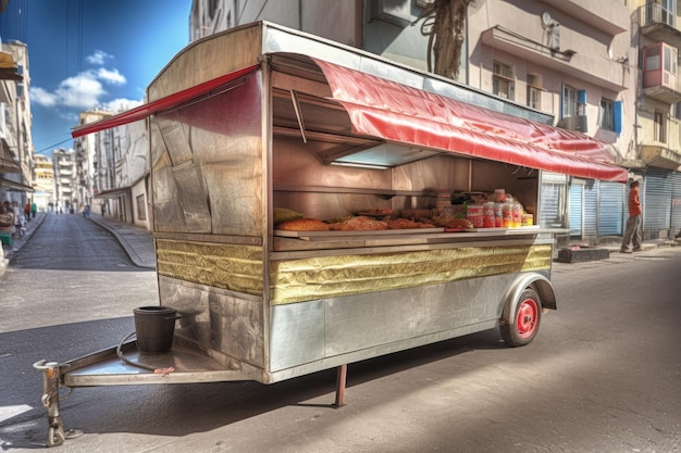 Ilustracja przyczepy ulicznej żywności Koncepcja ulicznego jedzenia Generacyjna sztuczna inteligencja