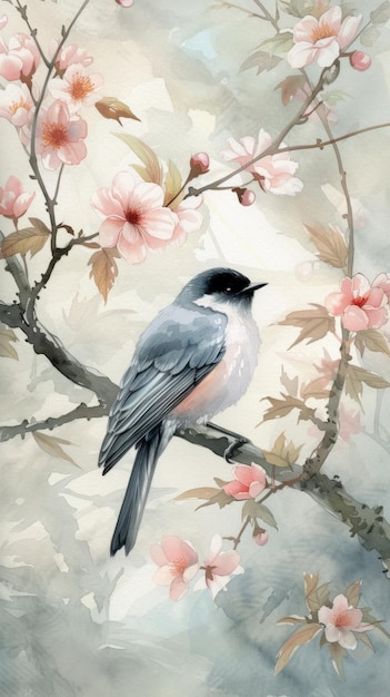 Ilustracja ptaka siedzącego na gałęzi