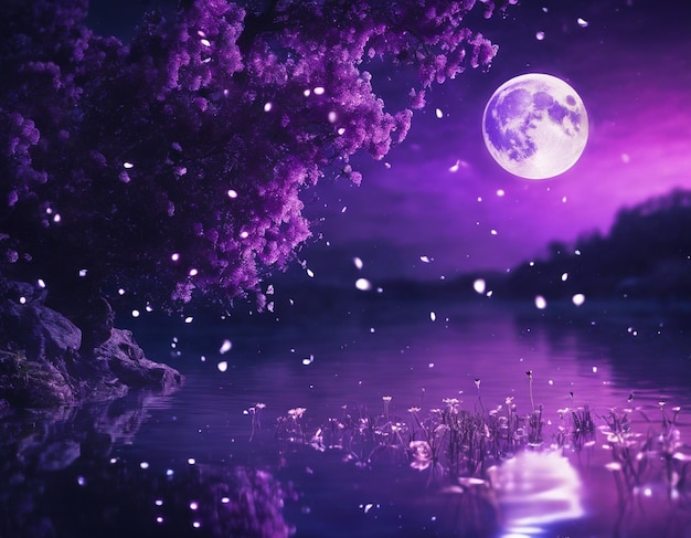 Zdjęcie ilustracja purpurowego krajobrazu nocnego