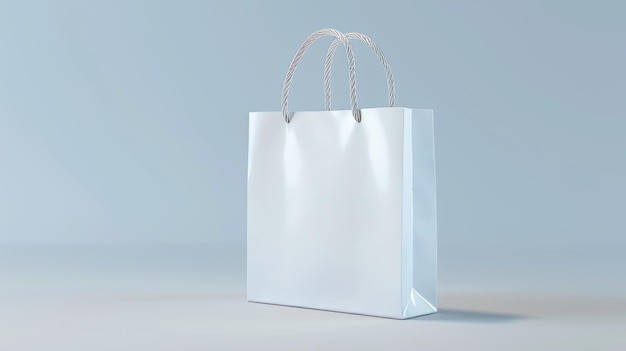 Ilustracja pustej białej torby na zakupy z uchwytem z nylonowej liny w 3D