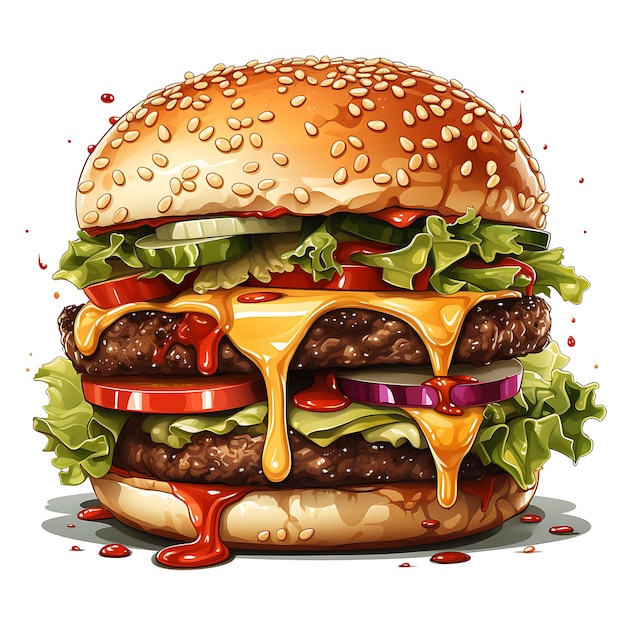 ilustracja pyszne tandetne burger białe tło