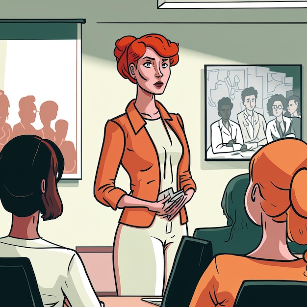 Ilustracja Radosna kobieta biznesu pracuje w biurze Młody i przedsiębiorczy pracownik gener