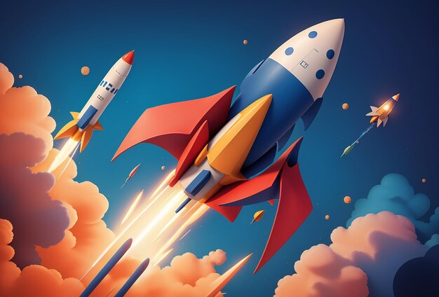 Ilustracja rakiety i przestrzeni dla biznesu startowego i reklamy bitcoinowej