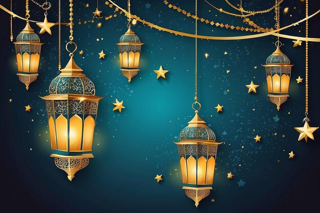 Ilustracja Ramadan Kareem Tło Z Lampami Fanoos Półksiężyce I Gwiazdy Wektor